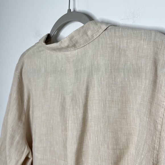 Chico's Shirt Womens 16 3 Beige 100% Linen No Iron Button Front 3/4 Sleeve - Picture 6 of 8